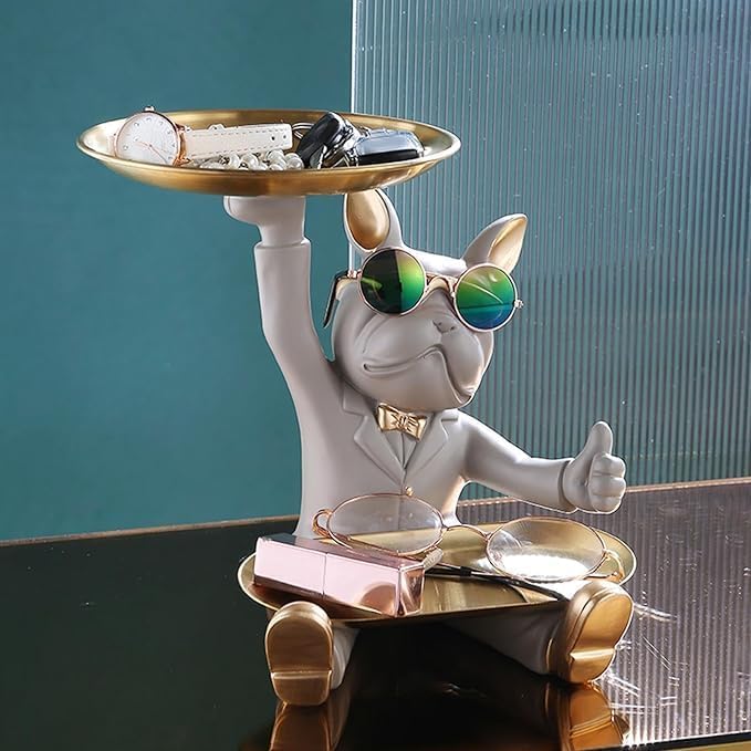 MAHVIW French Bulldog Sculpture Resin Dog Butler with Tray Statue Modern Home Decor|Antique Home Décor |Traditional Showpiece |Figurine |Modern Decorative |Decoration|Figurines for Home Decor |Decor