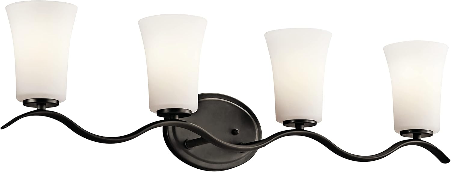 Kichler Armida 32.25 4 Light Vanity Light with Satin Etched White Glass in Brushed Nickel
