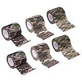 ✓ Material: nuestra cinta de camuflaje autoadhesiva está hecha de tela no tejida de alta calidad + látex natural, transpirable, elástica y resistente. Se puede enrollar en cualquier forma que desees.