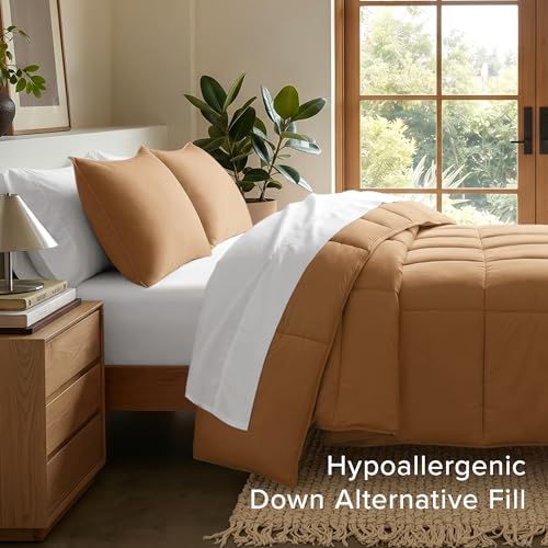 Image of Bare Home Comforter Set - Queen Size - Ultra-Soft - Goose Down Alternative - Premium 1800 Series - All Season Warmth (Queen, Caramel)