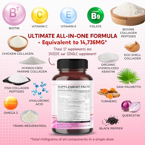 Collagen 12000mg Biotin 10,000mcg Resveratrol 3000mg Saw Palmetto 2000mg - Skin, Joint Health Support - Made in USA - Image 3