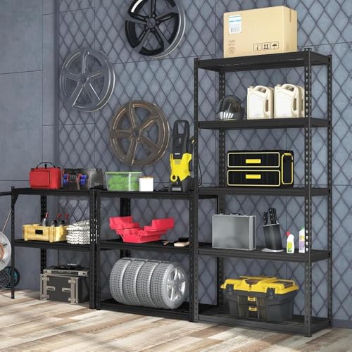 Image of JD FRESH 3-Shelf Boltless Metal Rack for Storage /30x24x12 Inch Adjustable Standing Shelf with MDF Wooden Plank /175kg Load Per Shelf Storage Rack /Utility Display Rack for Kitchen /Garage (Black)