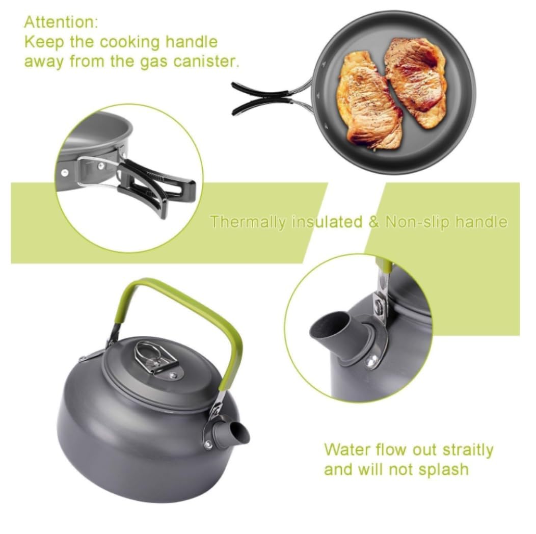 Naczyń Kempingowych Zestaw Do Gotowania Na Kempingu Zestaw Do Bałaganu Outdoor Ultralight Non-Stick Garnki Pan Czajnik Składany Do Uprawiania Turystyki Pieszej Naczyń Kempingowych na Wędrówki(Black)