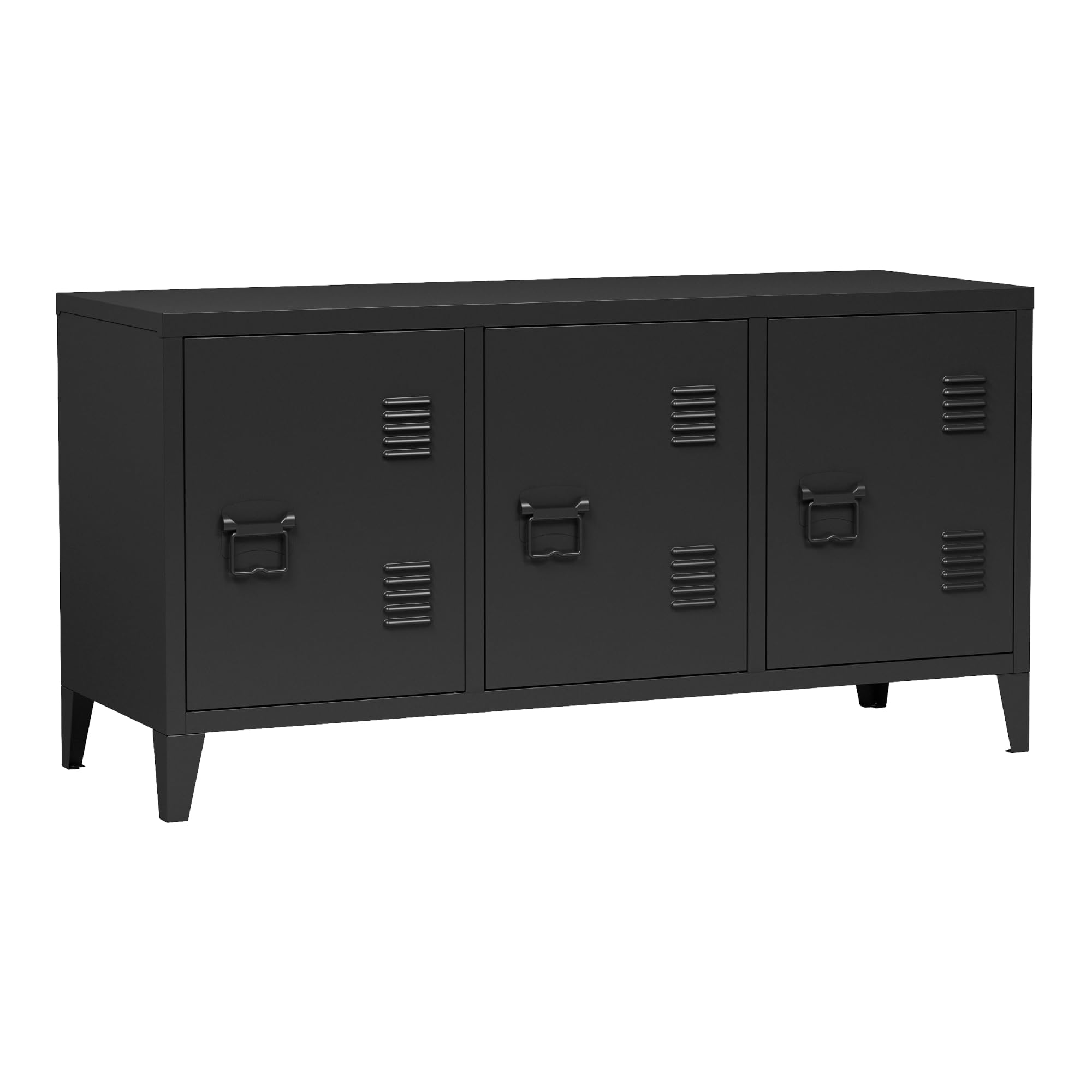 [en.casa] TV Schrank Kotka Lowboard mit 3 Türen TV Board Schwarz Fernsehtisch TV Kommode Fernsehschrank 113 x 40 x 58 cm Metall
