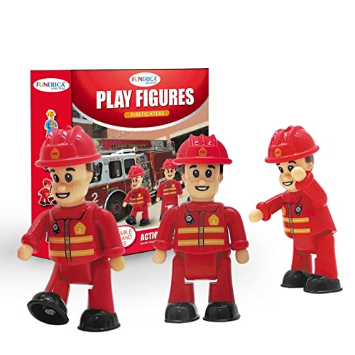 Play Fireman Figure - 3 Firefighters Toy Figurines Dolls - Play Figure Playset Communality Helpers Little Dollhouse People – Family Action Figurines Dolls For Boys and Girls, Toddlers and Kids