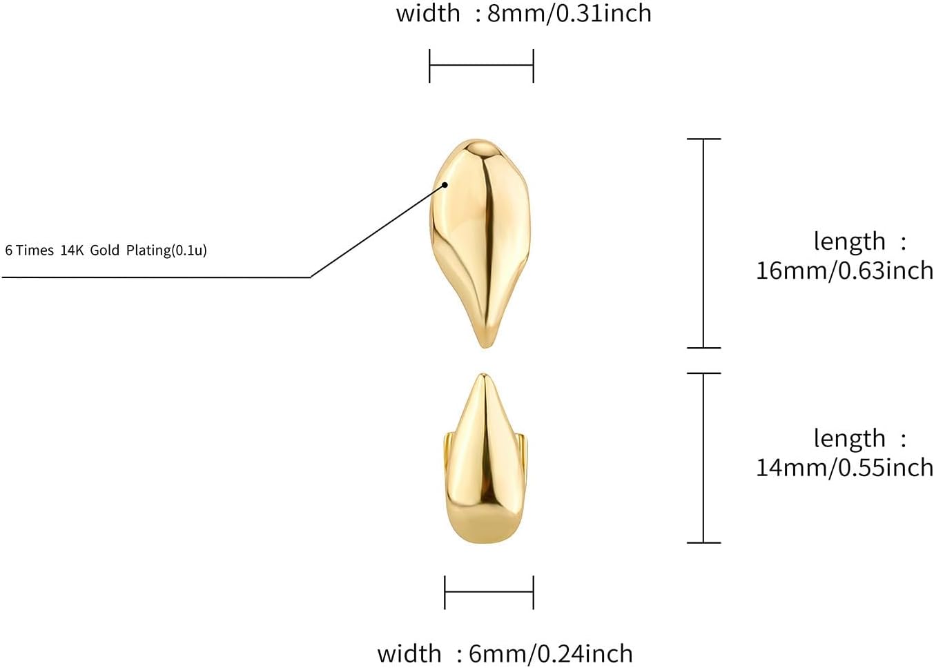 2PCS 14K Gold Plated Hip Hop Teeth Grillz Single Tooth Grillz Caps Vampire Fangs Top and Bottom Teeth Grills for Your Teeth Men Women Rapper Costume