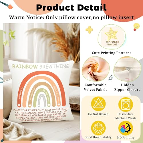 R HORSE 4Pcs Calming Corner Throw Pillow Covers Classroom Counseling Office Must Haves Positive Mental Health Pillowcase Throw Pillow Covers Decor Calm Down Corner Supplies for School Office Gifts - Image 5