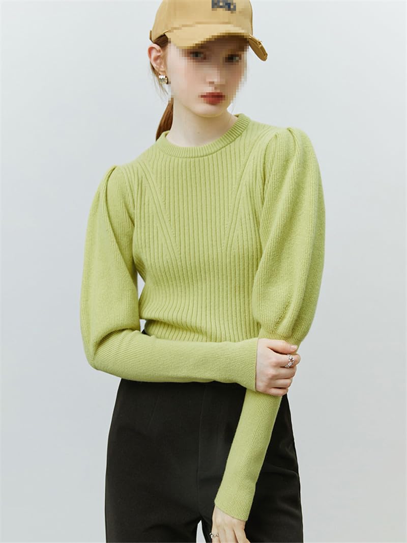 Maglione da donna in lana con scollo rotondo lavorato a maglia autunno e inverno tinta unita maniche lunghe maglioni pullover