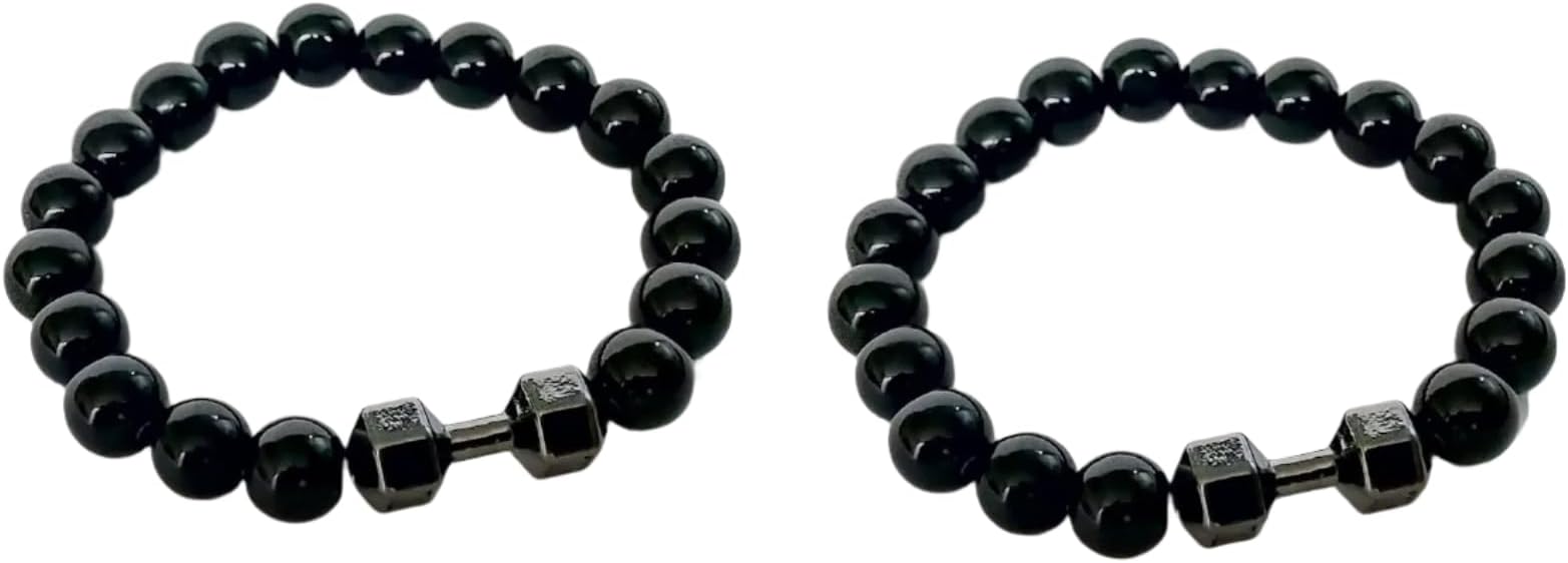 StreetsoulPlated Wornout Pack 2 Dumbbell Bead Bracelet Stylish Leather Wrist Band For Men.