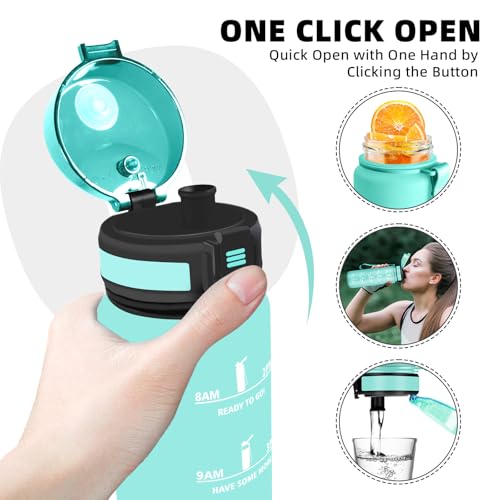 Mujigaga Trinkflasche 1l, Trinkflasche Sport, Auslaufsicher, Kann mit Dir Tragen, Water Bottle mit Uhrzeit, Motivational Wasserflasche, Wasserflasche für Yoga, Running, Camping, Wandern