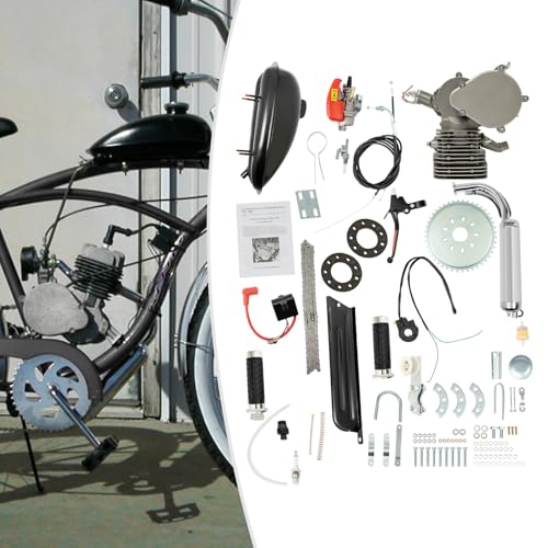 Pxolerig 110CC Bike Engine Kit 2 Stroke Bike Motor Kit with Air-Cooling Motorized Bicycle Engine Kit for 26 28 V Frame Bicycle