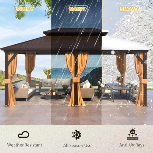 Image of Invezo All Weather Outdoor Garden Gazebo (Size : 12 x 20 Feet) Aluminium Frame & Galvanised Steel roof top, with Mosquito net and Curtain - Terrace Gazebo, Shed for Lawn Waterproof /UV Proof