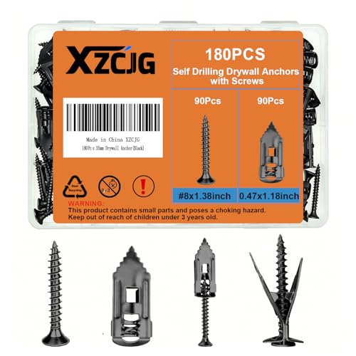 XZCJG 180-piece black self-drilling drywall anchor set — shows the high count that makes it a budget bulk buy