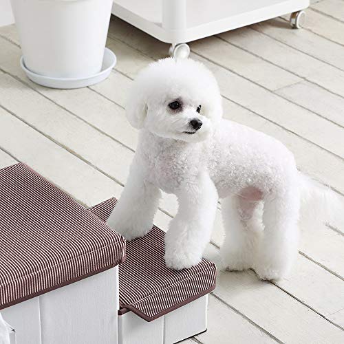 Woolly Pet In Style Pet Storage Stepper, Foldable 2-Tier Pet Stairs With Size Of 20''X11''X12.5'', Can Hold Up To 15Lbs Small&Medium Size Dogs (Brown, Striped) #TOP3