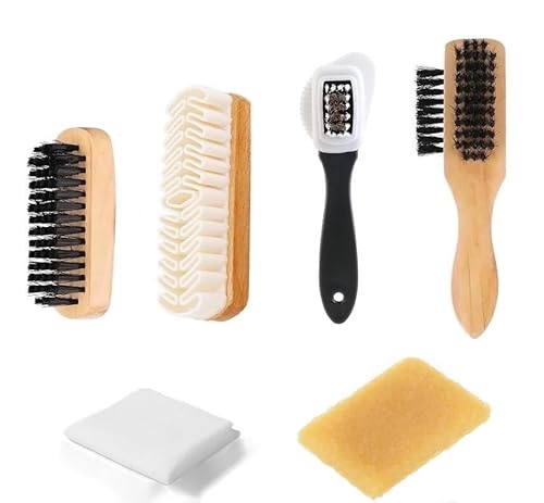 YUET Shoe Brush Set - 6 PCS Multifunctional Nubuck Suede Cleaner Kit with Clean Cloth & Sponge Eraser, Brass Bristles