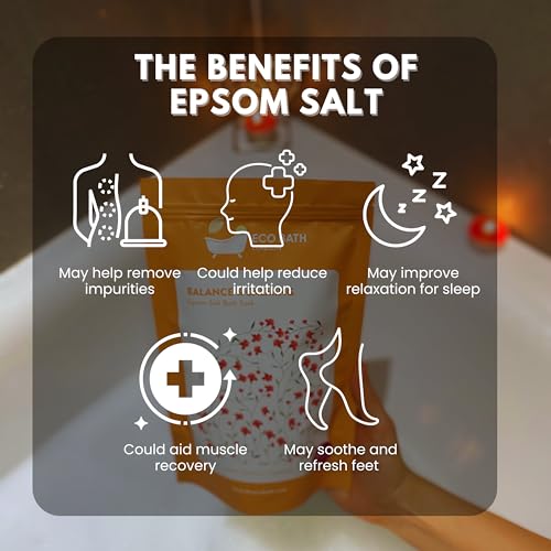 Image of Eco Bath London Balance and Calming Epsom Salt Bath Soak - Pouch 2.2 LB (1kg) | Made in UK | Magnesium Bath Salt with Neroli, Geranium and Chamomile