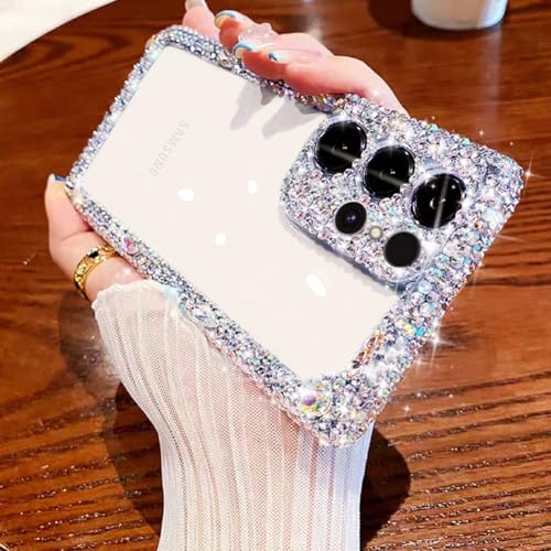 Cavdycidy Compatible with Samsung Galaxy S24 Ultra Bling Clear Case for Women,Glitter Phone Case with Sparkle Rhinestone Diamond Camera Protectionï¼ŒAirbag Anti-Fall Crystal Hard Cover for Girl
