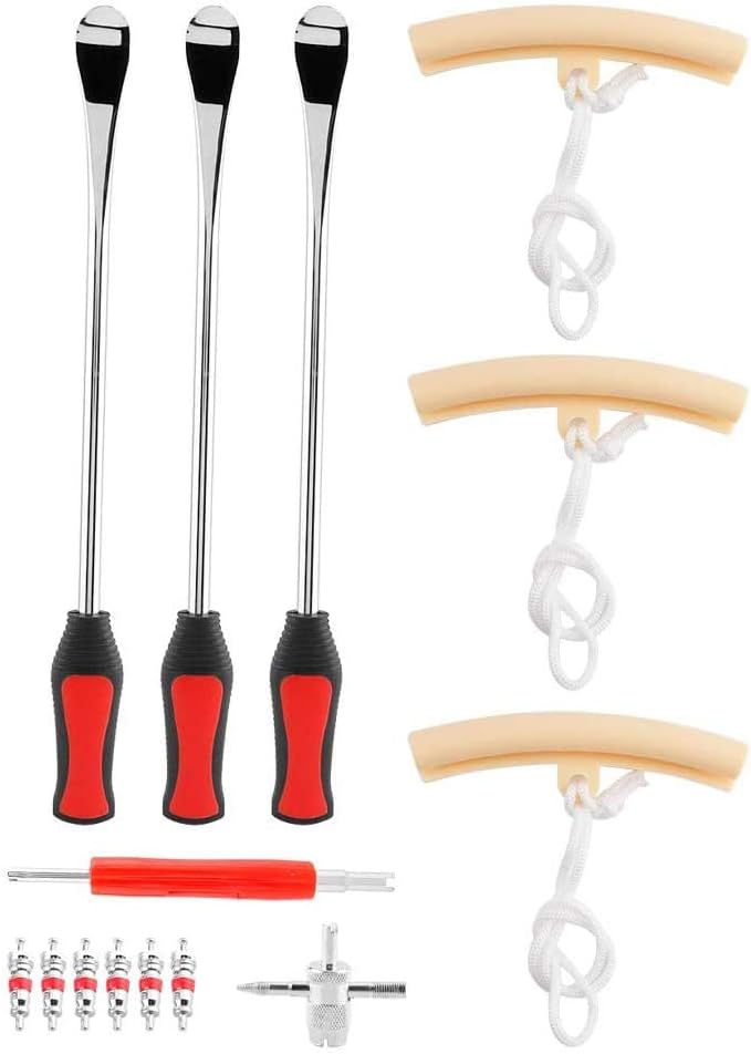 Reminnbor 3Pcs 14.5inch Tire Spoons Lever Iron Tool Kit Motorcycle Bike Professional Tire Change Kit with 3pcs Rim Protectors, Valve Tool, 6 Valve Cores, Bag : Automotive