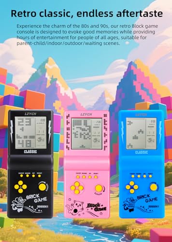 LZYCH Block spielkonsole Klassische Nostalgie Eingebautes 23 Retro-SpielBlöcke/Renn-/Panzerschlacht Einstellbare Schwierigkeit Kinder/Schüler Geburtstag Puzzlespielzeug (Blau)