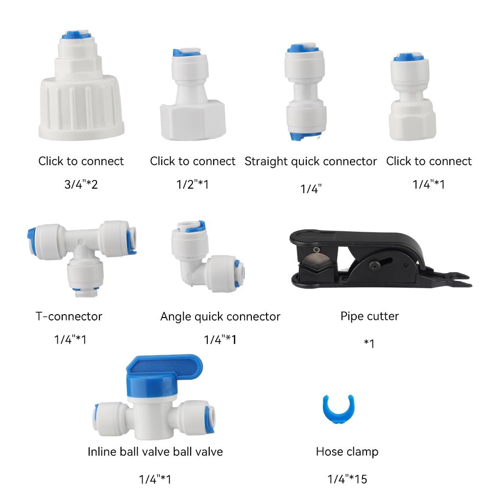 Kit di installazione per collegamento della linea dell'acqua del frigorifero e della macchina del ghiaccio per sistemi RO ad osmosi inversa e filtri dell'acqua, tubi da 7,6 m 1/4 con raccordi rapidi