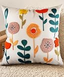 Miss Adola Embroidered Cushion Covers 45 x 45 - Spring Sofa Cushion Cover with Zipper for Couch Bedroom Aesthetic Soft Cotton Decorative Throw Pillow Cases, Plants
