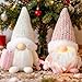 WDS WONDROUS Valentine Gnomes Plush Decor with Lights Decorations for Home, Pink & White Stuffed Gnomes with Glowing Nose - LED Nordic Elf Doll Set for Valentines Day Decor, Gift for Women
