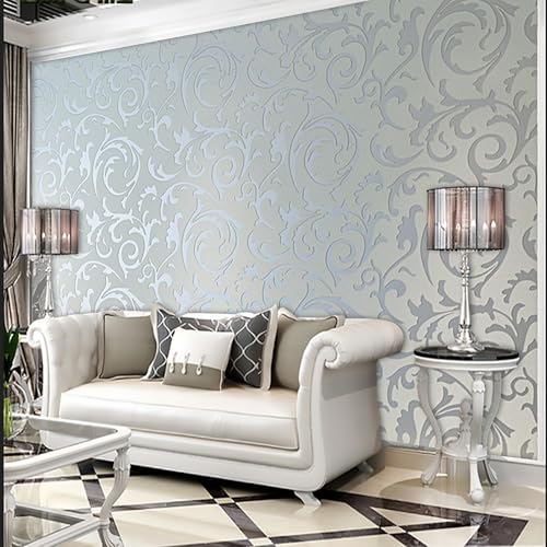 Tarwanear Silver Grey Non-Woven Retro Wallpaper,53x950cm Sparkle 3D Embossed Wallpaper Roll Glitter Effect,Leaf Pattern Modern Fashion Wallpapers for Apartments Living Room Bedroom TV Background