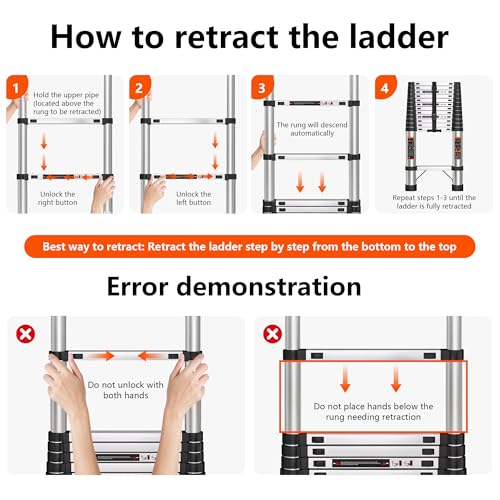 Telescoping Ladder 16.5 FT Telescope Ladder Stainless Steel, Extension Collapsible Telescopic Ladders with 2 Hooks Folding Extendable Adjustable Portable Rv Ladders for Home Roof, 330lbs Max Capacity by YLWSHRNT - Image 9