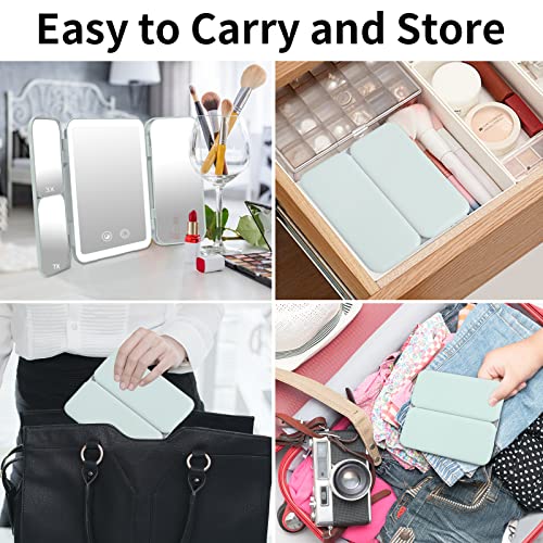 Touchfeel Travel Makeup Mirror With Light, Rechargeable 1X/3X/7X Magnifying Lighted Vanity Mirror With 72 Led, Portable Led Makeup Mirror With 3 Color Lights And Touch Sensor Design(Grey) #TOP7