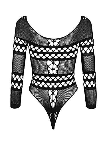 Lunedear Womens Fishnet Bodysuit Lingerie Sexy Halloween Devil Goth Fishnet Bodysuit Top Black - Image 3