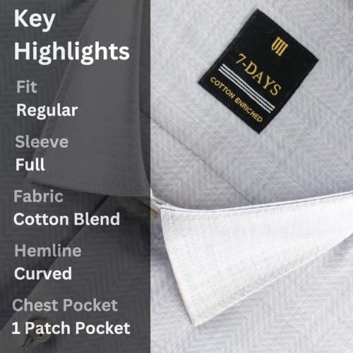 Image of 7-DAYS Premium Men's Formal Shirts - Cotton Rich, Textured Self-Design, Full Sleeve, Regular Fit, Wrinkle Resistant, with Pocket - Perfect for Office