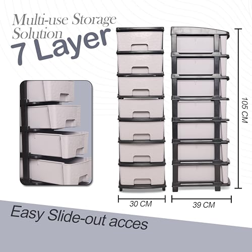 Image of Plastic Modular Drawer Storage Chest Of Drawers Organizer Storage Box, Large Stomo Racks For Multipurpose Anti-slip Shoes Organizers (Grey, 7 Layer)