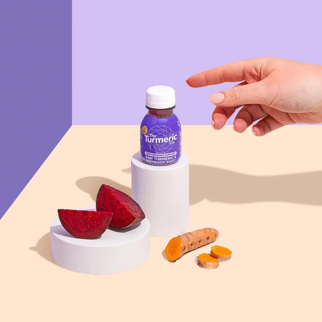 The Turmeric Co Turmeric Shots with Beetroot for Performance & Heart Health (28×60ml) | Includes Ginger and Turmeric Shot Bottles | Energy Booster | Vegan & Gluten-Free|No Added Sugar | 28-Day Supply