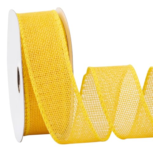 Fondersy 9-Meter Yellow Burlap Ribbon Wired Burlap Ribbon, 25mm Width for Gift Wrapping Floral Arrangements, Wreath Making - Image 2