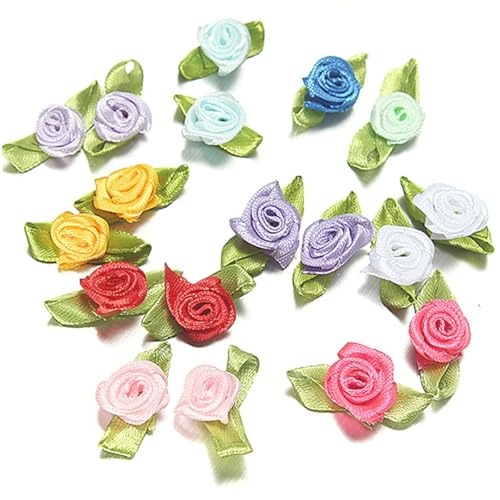 Lot de 100 fleurs décoratives - 14 couleurs - Multifonctionnelles - Fleurs miniatures en tissu à coudre - Vêtements, chapeaux, sacs, chaussures, bricolage -...