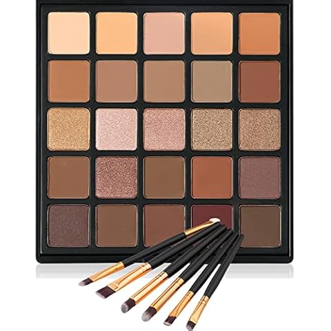 Vodisa Nude Neutral Eyeshadow Palette, Matte and Shimmer Eye Shadows Long Lasting Blendable Eyeshadow with Makeup Brushes Set Warm Brown Waterproof High Pigment Powder Pallet 25B Cover