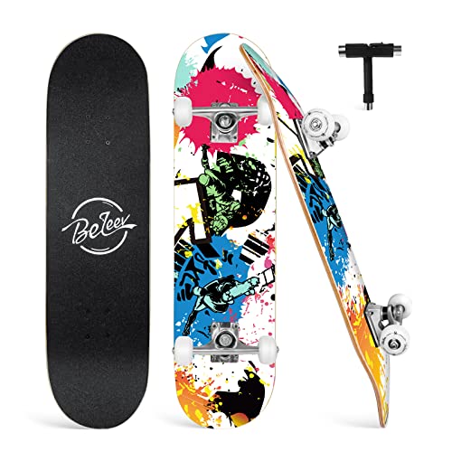 BELEEV Skateboard für Anfänger, Cruiser, 79 x 20 cm, 7 Schichten kanadischer Ahorn, Double Kick Deck Concave, Rot