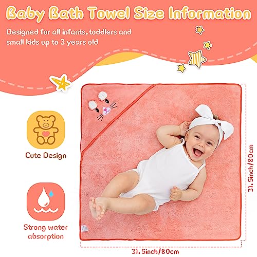 Image of Preboun 4 Pcs Baby Bath Towel 31.5 x 31.5 Inch Coral Fleece Baby Hooded Towel Absorbent Soft Babys Towels for Newborn Cartoon Animal Hooded Bath Blanket for Kids Newborn Shower(Classic Color,Style A)