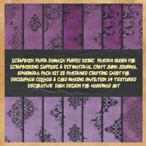 scrapbook paper damask purple gothic pattern queen for scrapbooking supplies & DIY material craft junk journal ephemera pack kit 28 patterned crafting ... decorative dark design for handmad art image 2