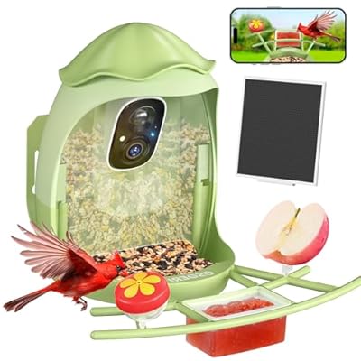 ?Osoeri AI Smart Bird Feeder with Camera - 2K HD Live Video & AI Identify Birds, Solar Powered Birdfeeder for Outdoors, 2.4GHz WiFi, Real-Time Alerts, Best Gifts for Bird Lovers & Families