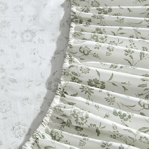 Image of Laura Ashley - Full Size Sheet Set, Crisp & Lightweight Cotton Percale Bedding with Fitted Sheet and Pillowcases, Floral Room Decor, Deep Pocket, College Dorm Room Essentials (Miranda Green)