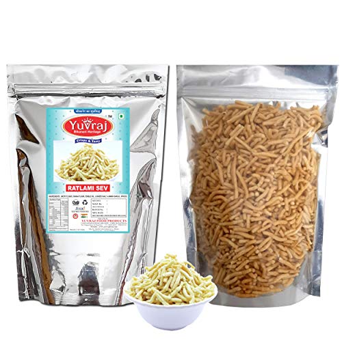 Image of Yuvraj Food Product Namkeens Ratlami Long sev & Bikaneri Bhujiya (barik sev) pack of 2 800 gm