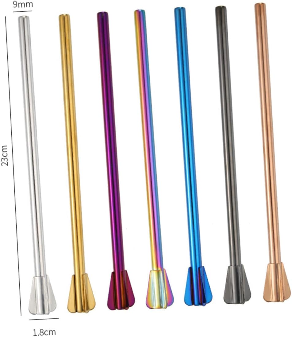 Beavorty 7pcs Colorful Reusable Stainless Steel Straws Creative Cocktail Stirrer for Drinks Smoothies and Ice Eco-friendly and Washable Silver Gold Rose Gold Colorful Black Purple Blue