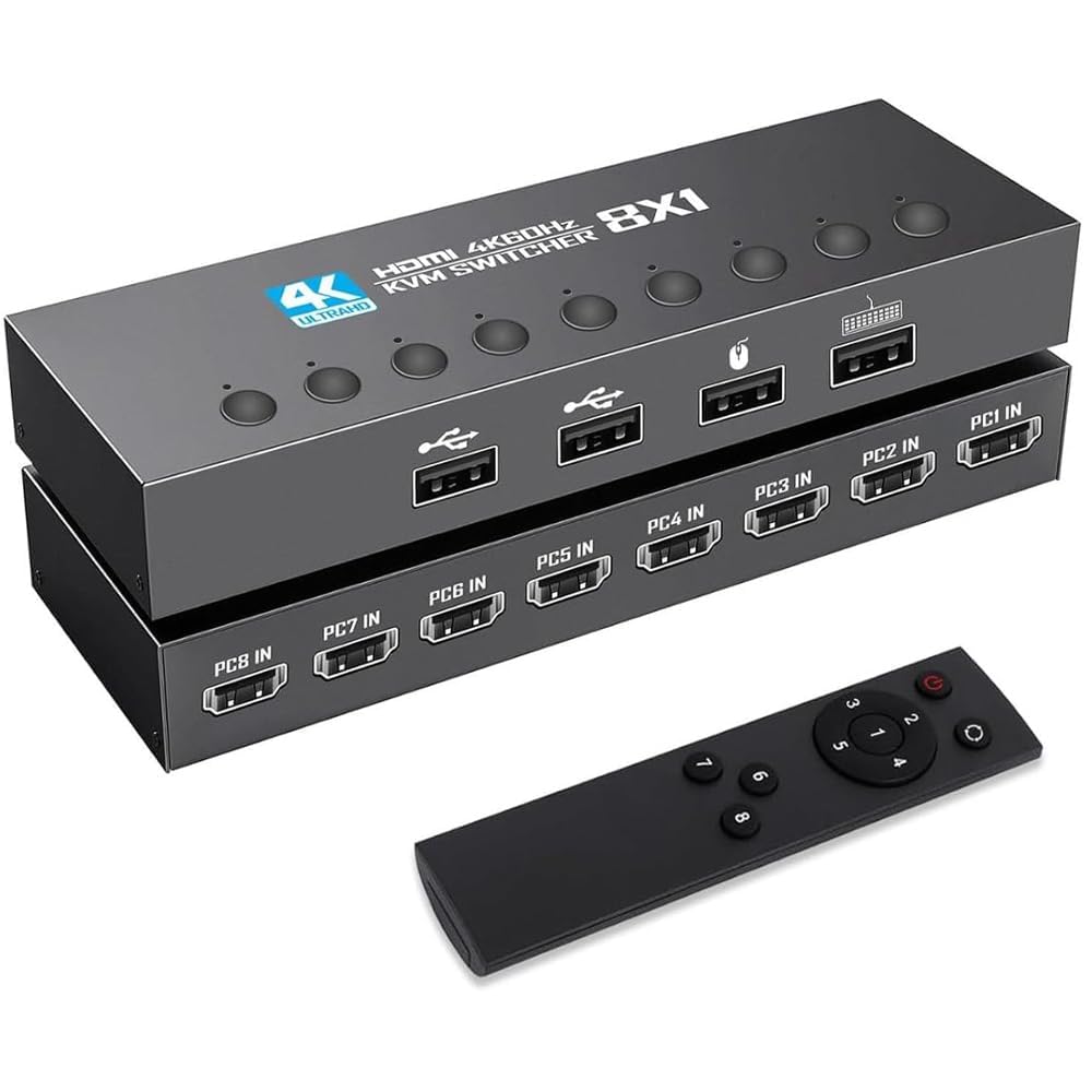 Tobo 4K 60Hz 8x1 Multi-Computer Control with Remote, USB Sharing 4K 60Hz HDMI USB KVM Switch 8 In 1 Out Video Switcher 8 Port 8 PC Share 1 Monitor Mouse Keyboard with IR Remote Control TD-1598H-image-18