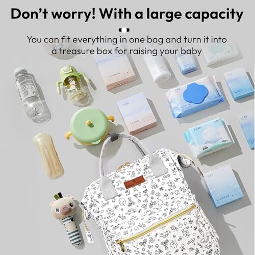 Image of StarAndDaisy Baby Diaper Bag for Mother Travel /Diaper Bags for Mother for Travel with Laptop Pocket, Multi Compartments, Insulated Bottle Pockets, Waterproof, Ultra soft fabric -Printed Grey