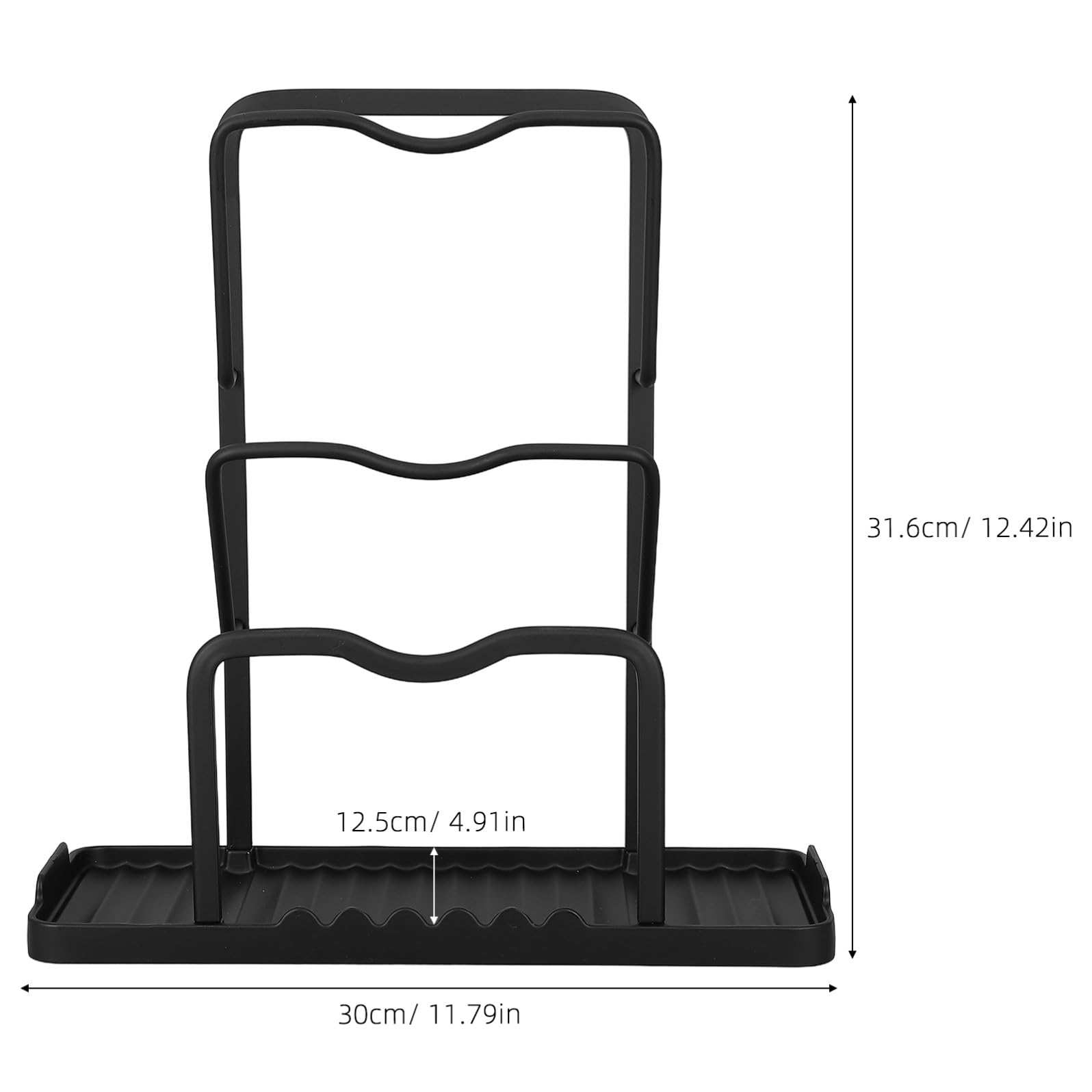 Organizador de Tapas de Ollas para Cocina Moderno de Aluminio Espacial Negro, Estable 3 Niveles, Adecuado para Encimera y Almacenamiento