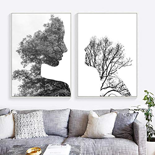 Affiches abstrait forêt arbre fille pour salon scandinave - Déco murale chambre moderne 30x40