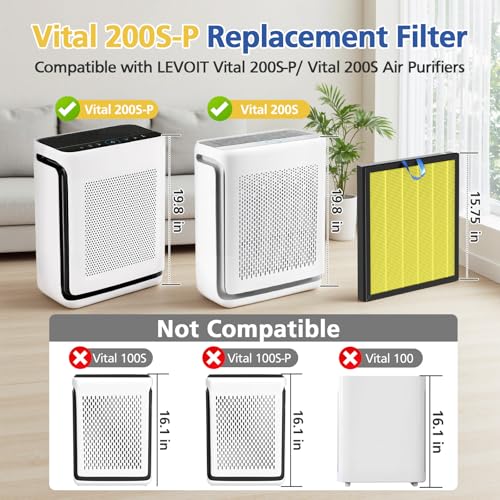 Image of Vital 200S Replacement Filter Compatible with LEVOIT Vital 200S and Vital 200S-P Air Purifi-ers, 3-IN-1 HEPA Air Filter and Activated Carbon Filter for Pet Care, for Vital 200S-RF, Yellow (2 Pack)