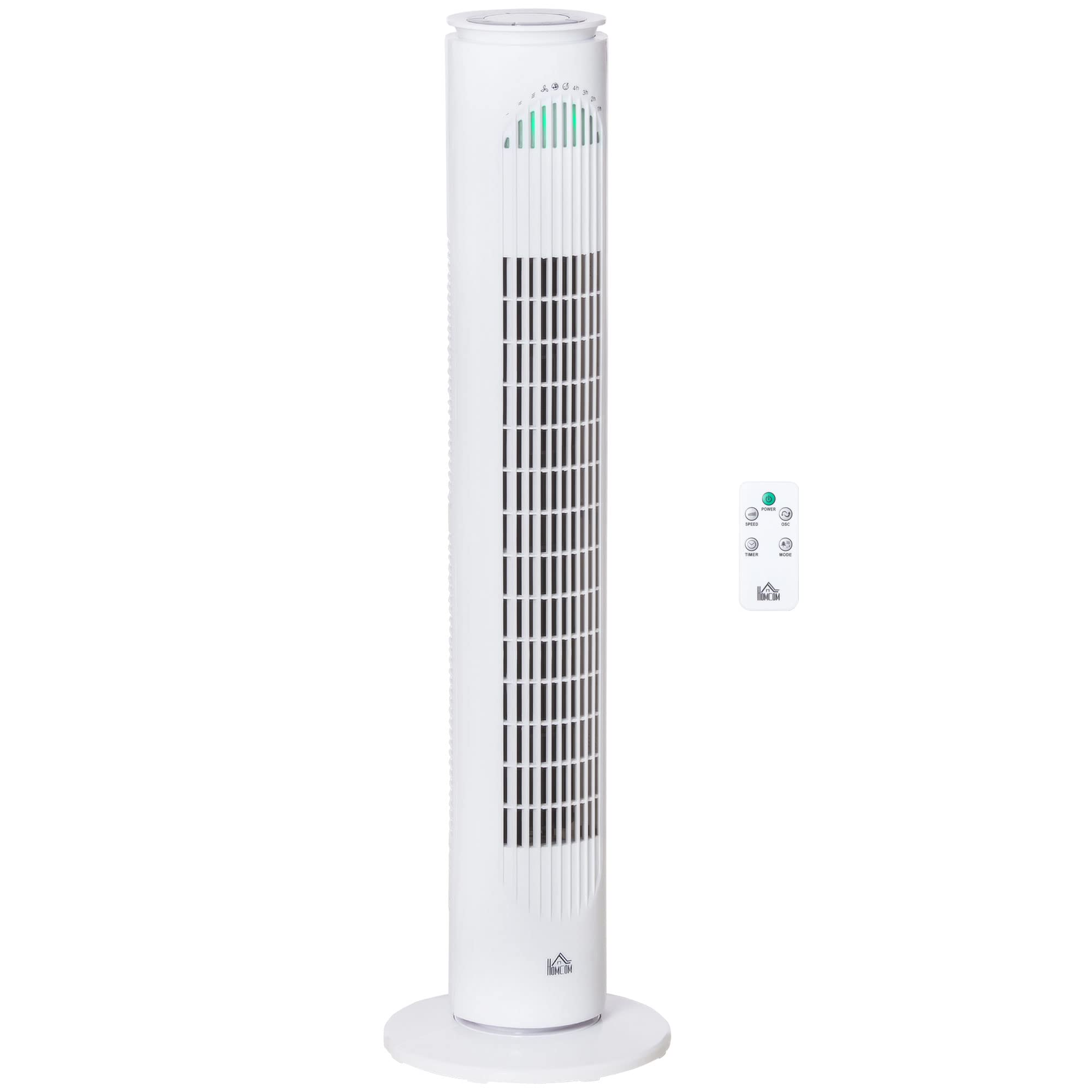 HOMCOM White 30 inch Tower Fan - 3 Speed Oscillating Fan with 10-Hour Timer