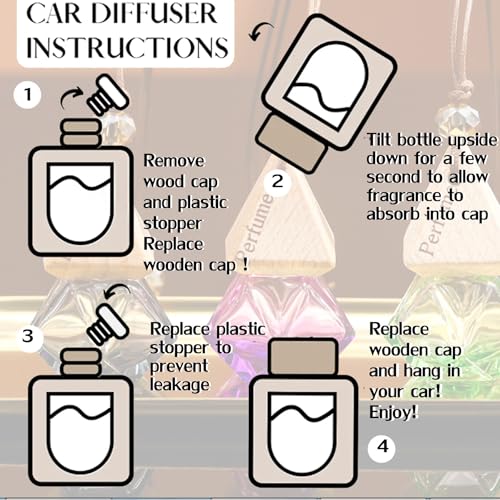 Image of 7 Pcs 8ml Hanging Car Air Freshener Diffuser,Empty Black Gradient Glass Essential Diffuser Oil Aromatherapy Fragrance Perfume Pendant Glass Vials with Wooden Caps (Diamond, 8ml)